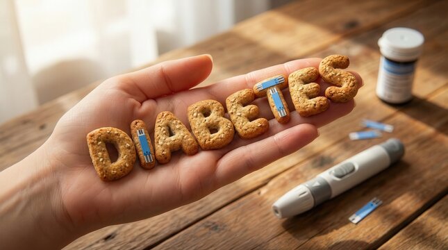 Hand Holding Cookies Spelling Diabetes Awareness and Management