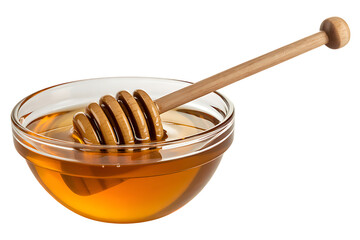 Honey Dipper With Bowl of Honey Sweet Food Ingredient for Cooking Recipe as Natural Product Isolated on Transparent