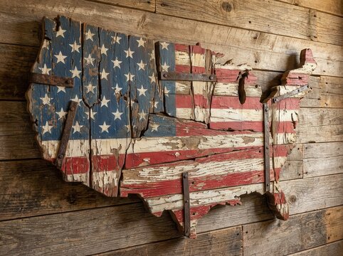 American Flag Wooden Map Art for Home Decor