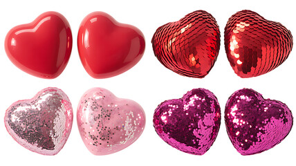 Set of Eight Hearts Love Shape Symbol Decoration for Romance Concept as Gift Elements Isolated on Transparent Background