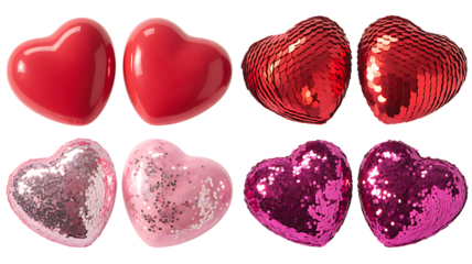 Set of Eight Hearts Love Shape Symbol Decoration for Romance Concept as Gift Elements Isolated on Transparent Background