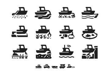 Vector removal icon cleanup environmental micro boats boat aquatic species harbor debris