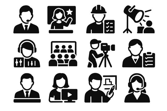 Technician virtual operator sound engineer icons icon stage vector event moderator avatar