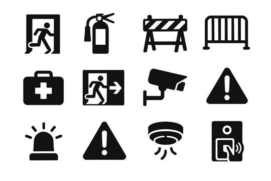 Warnings lighting stage control virtual kits alarms icon fire emergency aid safety