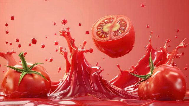 Video A tomato falls into liquid while a clock is visible in the background