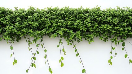 Lush green ivy cascading down a white wall in natural light