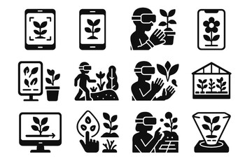 Icon vector animation tutorial simulation scanner ar plant mirror plan visualization vr