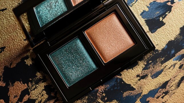 A compact eyeshadow palette featuring four vibrant shades for makeup application