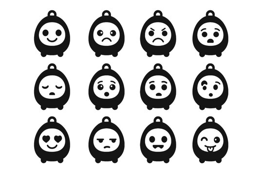 Tired scared confused curious face pet angry vector icon bored playful emotions