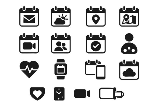Digital assistant calendar contact smart health sync link vector icon tracker weather