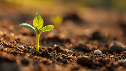 Green bean sprout emerges from the ground, an English national holiday, St. Chad, Chad of Mercia, Ceadda's Day, March 2, horizontal banner, free space for text, copy space