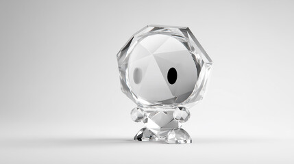 Cartoon character made of glass, representing the concept of honesty and clarity