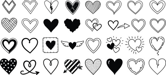 Hand drawn heart vector set love and romance doodle collection