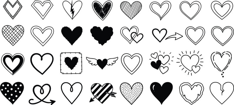 Hand drawn heart vector set love and romance doodle collection - Powered by Adobe
