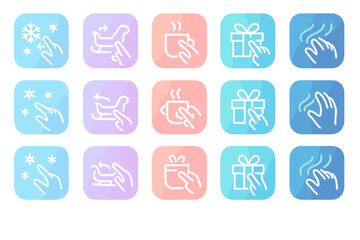Fototapeta premium Winter-themed gesture icons set with pastel gradient backgrounds