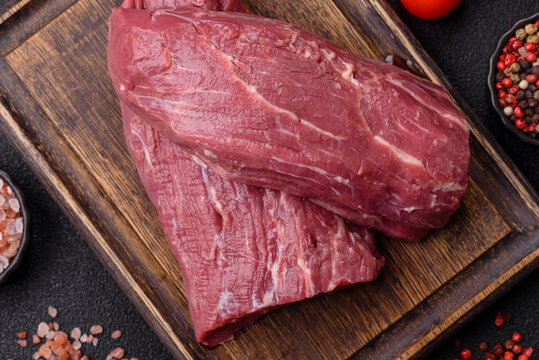 Raw meat, fresh beef tenderloin or filet mignon for grilling. Raw beef tenderloin