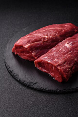 Raw meat, fresh beef tenderloin or filet mignon for grilling. Raw beef tenderloin