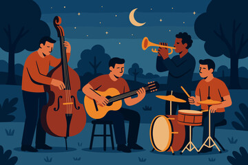 Fototapeta premium Jazz band playing music outdoors under night sky