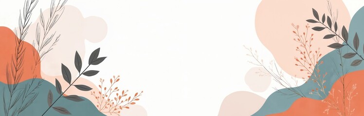 Abstract artwork features organic shapes, botanical elements. Modern design with colorful pastel tones is perfect for invitations social media posts, branding. It is suitable for design projects.