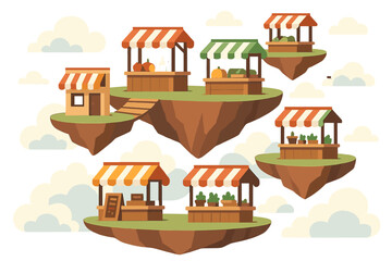 Obraz premium Whimsical Floating Market Stalls in the Sky – Fantasy Illustration
