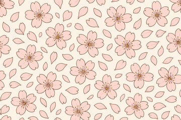 Fototapeta premium Seamless pattern of pink cherry blossoms and petals