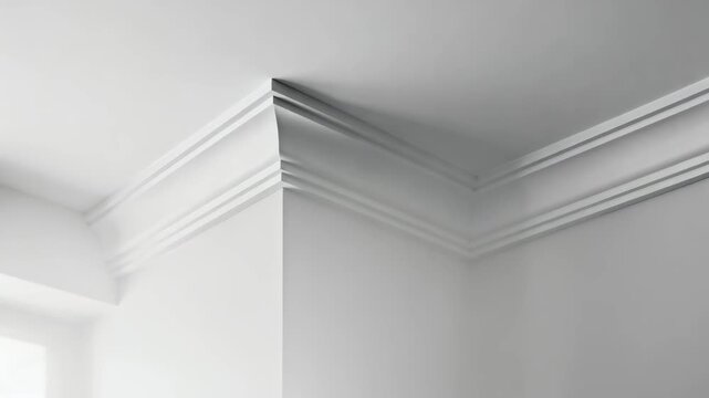 Closeup medium shot featuring MDF crown molding installation showcasing clean lines and modern design enhancing the ceilingwall corner with a sleek finish