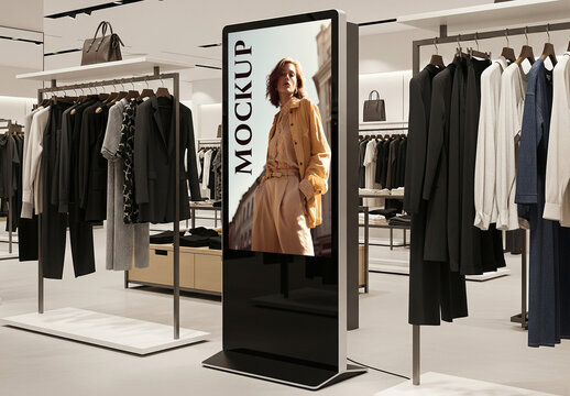 A digital advertising screen in a fashion store