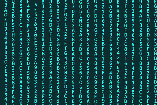 Seamless digital code pattern with green alphanumeric matrix