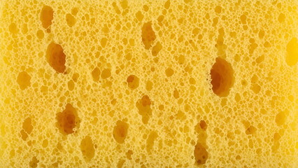 A used yellow sponge with soap suds on white, suitable for cleaning product comparisons, household chore tutorials, and realistic still life scenes.
