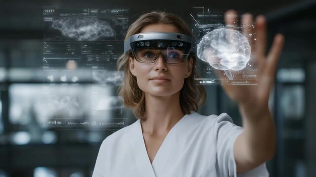 4k oman doctor in a virtual clinic using augmented reality to consult a patient remotely