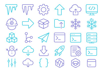 Neon glowing winter-tech icons on gradient background