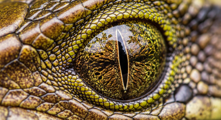 Macro Eye of a Reptile: Golden Iris with Vertical Pupil
A detailed, high-resolution macro shot of a reptile's eye, possibly a crocodile or alligator