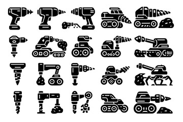 Various mining and drilling equipment illustrations used in construction and excavation activities