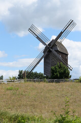 Historic Traditional Wooden Windmill Rural Landscape