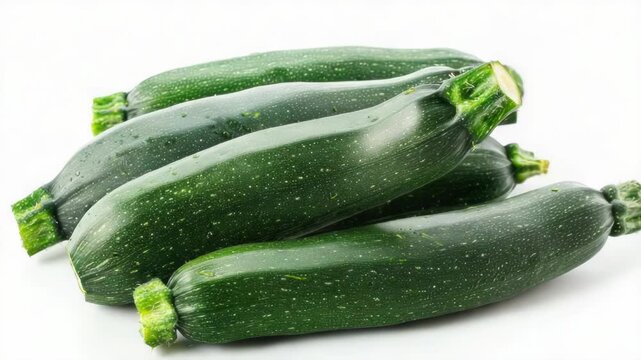 Video Fresh zucchinis arranged on a clean white surface, perfect for food and cooking s