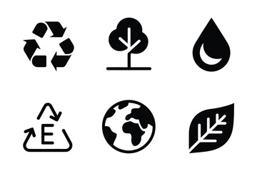 Set of six environmental icons representing nature and sustainability