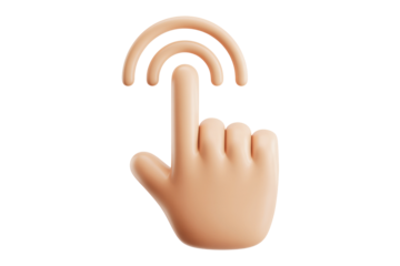Hand with finger touching Wi-Fi symbol in soft peach color on white background for technology interface