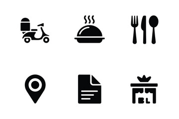 Food delivery and restaurant service icons set