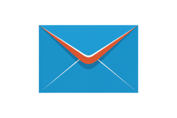Opened Envelope with Orange Checkmark in Simple Flat Design on Blue Background in Modern Minimalist Style for Email Notification