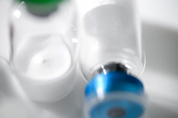 Close up of Glass Vials with Lyophilized Peptides