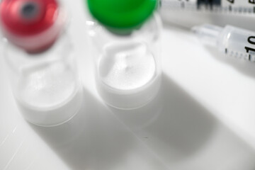 Close up of Glass Vials with Lyophilized Peptides