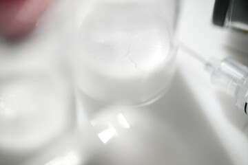 Close up of Glass Vials with Lyophilized Peptides