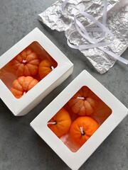 tangerine scented candles, handmade, for gifts, for decoration