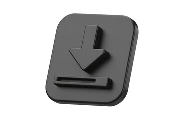 Professional 3D dark download icon symbol with sleek modern design, representing data transfer and digital storage solutions