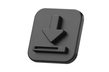 Professional 3D dark download icon symbol with sleek modern design, representing data transfer and digital storage solutions