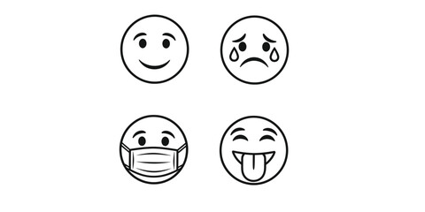 Obraz premium Four simple emoji faces showing different emotions in black and white