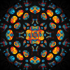 Illustration abstraite psychédélique symétrique aux couleurs vibrantes