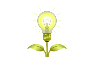 Bright glowing lightbulb with leaves symbolizes new ideas, innovation, creativity, and the power of imagination and inspiration