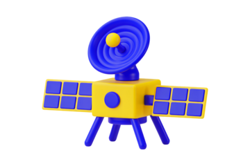 Modern 3D satellite model transmitting data, perfect for communication, technology, and global connectivity concepts
