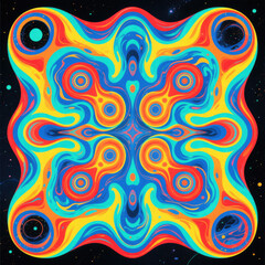 Illustration abstraite psychédélique symétrique aux couleurs vibrantes